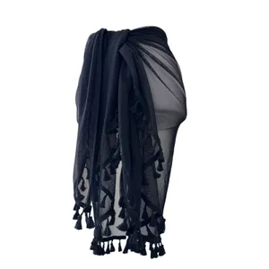NWT Lulus Sheer Black Tasseled Versatile Shawl Scarf Sarong Cover-Up thumbnail 6