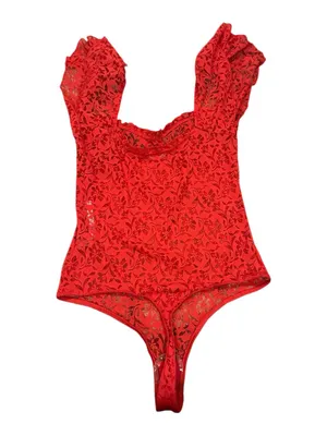 INTIMATELY FREE PEOPLE OLIVIA Red Floral Lace One-Piece Thong Bodysuit M thumbnail 4