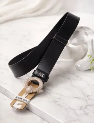 Steve Madden Women's Rhinestone Circle Buckle Elastic Waist Belt – Black/Gold, NWT thumbnail 1