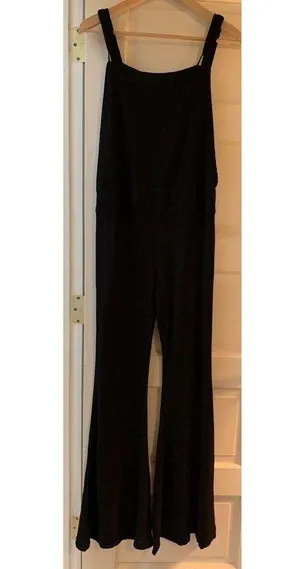 Party Jumpsuit Overalls Black Rayon Flare Cut - Size Medium thumbnail 7