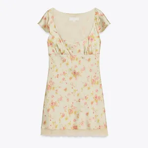 Zara mini satin‎ floral dress with lace thumbnail 3
