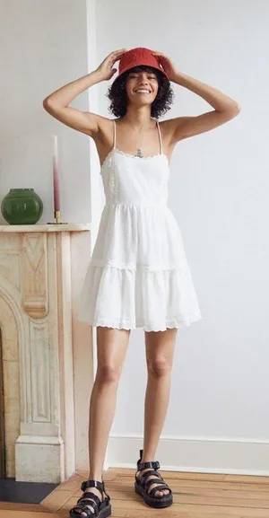 Kendall & Kylie White Scallop Babydoll Mini Dress thumbnail 3
