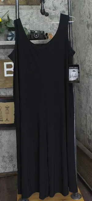 NWT Attitudes by Renee Petite Como Jersey Wide Leg Crop Jumpsuit Black PXL thumbnail 1