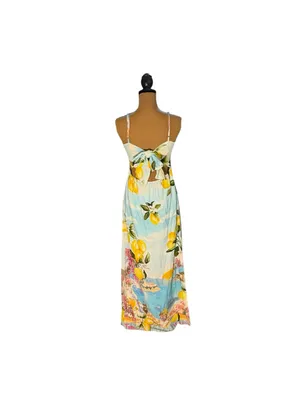 Paper Heart Lemon Amalfi Coast Tie Back Maxi Dress M Italian Summer Resort thumbnail 3