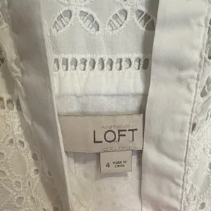LOFT White Eyelet lace Sleeveless Mini Dress 4 with split v neck thumbnail 2