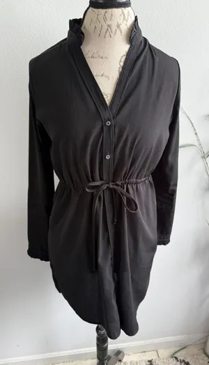 Abercrombie & Fitch Black Dress Ruffle Neck‎ Long Sleeve Tie Waist Medium button thumbnail 1