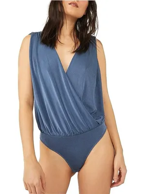 Free People Denim Blue Draped Surplice Tank thumbnail 2