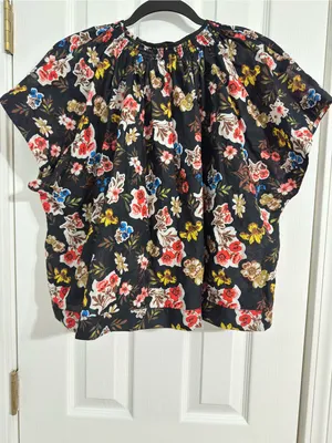 Marc New York Jeans Floral Oversized Blouse XL Black Multicolor Tassel Tie thumbnail 4