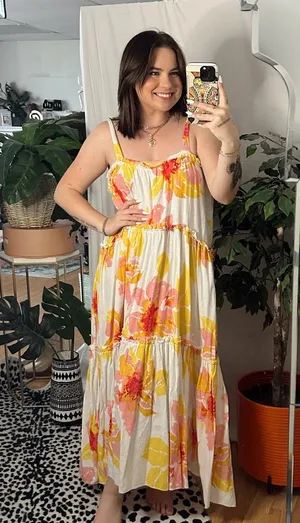 Free People Moonshine Midi Dress Floral Yellow White Medium thumbnail 1