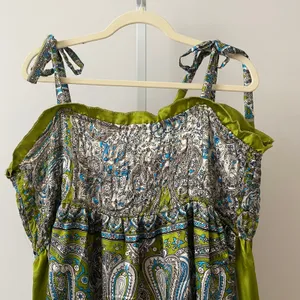 Mamta Boho Beachy Paisley Smocked Tie Strap Maxi Dress OS Green thumbnail 2