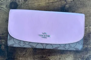 Coach Soft Wallet OS Pink Signature Canvas Leather Slim Envelope F57319 thumbnail 1