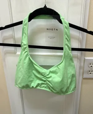 NVGTN Scrunch Halter Top in Lime Green thumbnail 1
