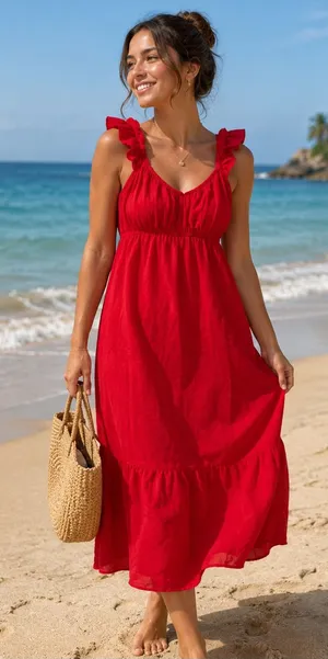 Universal Threads Red Ruffle Strap Maxi Dress – Size L thumbnail 1
