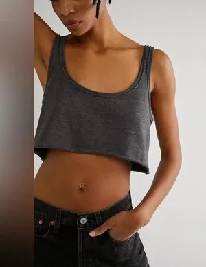 NWT FREE PEOPLE We The Free Raw Edge Crop Tank In Black. Size XL thumbnail 6