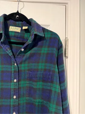 VTG L.L Bean Size 8 Blue Green Plaid Cotton Flannel Long Sleeve Button Shirt thumbnail 3
