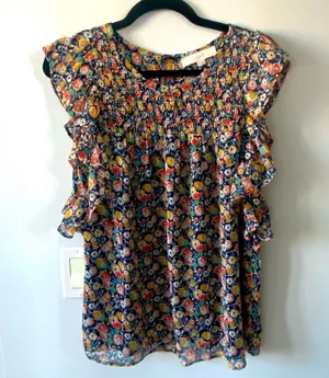Loft medium floral smocked flutter sleeve top thumbnail 1