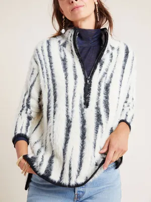 ANTHROPOLOGIE Cindy Eyelash Half Zip Pullover in Zebra thumbnail 1