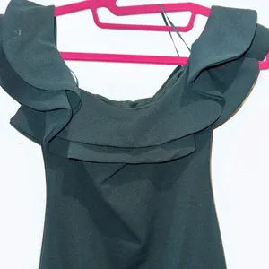 Mind‎ Code Women Off the Shoulder Green Ruffled Mini Dress Size S thumbnail 2