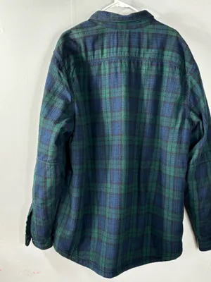 LL Bean Sherpa Lined Plaid Flannel Shacket Blue Green Shirt Men’s SZ XL Fleece thumbnail 6