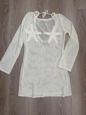 NWT Lulus Arizbeth Crochet Sheer White Starfish Knit Cover-Up Dress Swim Large thumbnail 4