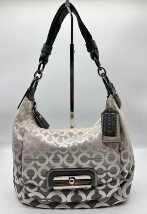 Coach Kristen Shoulder Bag Op Art Ombre Gray Fabric and Leather Purse 16793 thumbnail 1