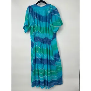 Vermont Country Store Midi Dress Women 1X Blue Tie Dye Embroidered Beaded Boho thumbnail 4