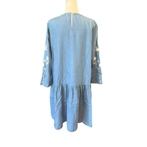 Embroidered Floral Cotton Chambray Shift Dress Womens Size XXL thumbnail 2