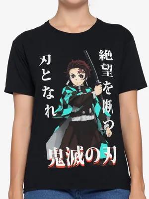 Hot Topic Demon Slayer: Kimetsu No Yaiba Tanjiro Kamado boyfriend fit girls t-shirt thumbnail 1