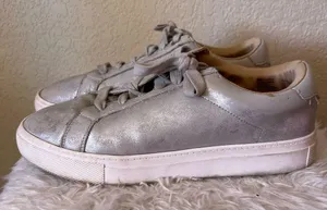 Silver Metallic Chunky Lace Up Shoes Size 8.5 thumbnail 5