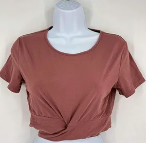 Alphalete Ultrasoft Wrap around Tie Short Sleeve Workout TOP Medium pink thumbnail 3