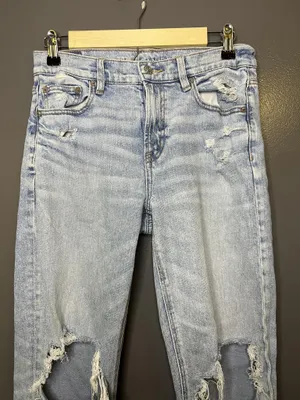 American Eagle Outfitters Super High Rise Straight Jeans Womens 4 Distressed thumbnail 1