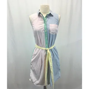 J.Crew Color Block Stripe Shirt Dress 4 S Sleeveless Pockets Belt Preppy Coastal thumbnail 3