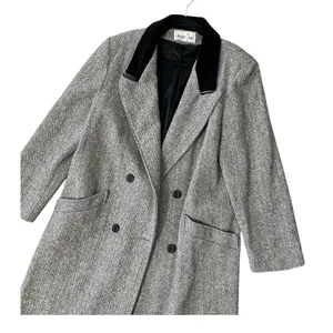 VINTAGE JENNIFER CHASE Wool Herringbone Longline Pea Coat Jacket thumbnail 2