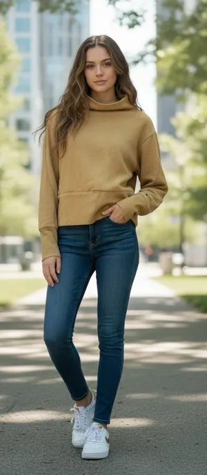 Nike Dri-FIT Funnel Mock Neck Cropped Sweatshirt Gold Tan Side Zip Pocket Small thumbnail 1