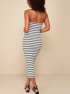 Lulu’S Trend-Worthy White Striped Ribbed Cutout Strapless Midi Dress thumbnail 2