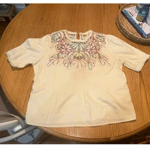 FARM RIO Beige Flower Embroidery Short Sleeve Blouse Size Large MSRP $248 SOO thumbnail 5