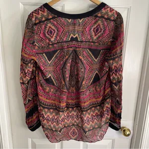 Hale Bob Pink and Black Geometric print artsy Silk tunic Size Large romantic thumbnail 7