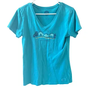 Life is Good‎ Womens Crusher Tee V-Neck Mountain Hiking Graphic T-Shirt Blue S thumbnail 1