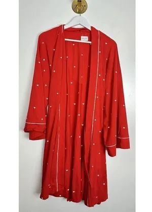 BEDHEAD Pajamas Heart Dot Stretch Organic Cotton Jersey Robe in Tiny Hearts L/XL thumbnail 4