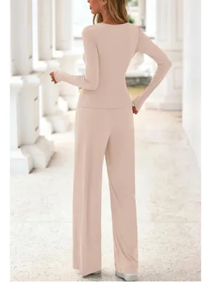 PRETTYGARDEN NEW 2 Pc Lounge Set Casual Long Sleeve Shirt Wide Leg Pants Tracksuit XL thumbnail 2