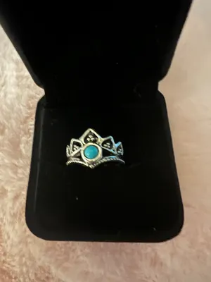 Beautiful Stainless Steel Bohemian Faux Turquoise and Silver Ring Size 7 thumbnail 1