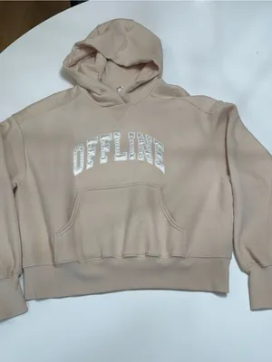 aerie Neutral Beige 'OFFLINE' Hooded Pullover Sweatshirt Size Small thumbnail 2