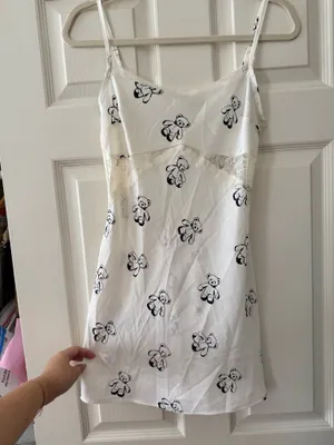 Black and White Teddy Bear Lace Trim Slip Dress thumbnail 1