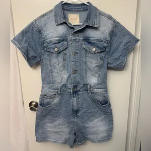 EUC Altar’d State Denim Romper | Casual Boho Jean Romper Outfit thumbnail 2