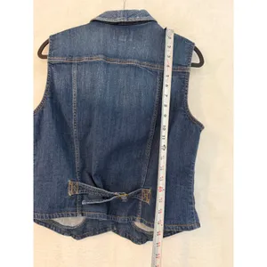 Chaps Denim Vest Womens L Blue Jean Button Front Cinch Back Stretch Medium Wash thumbnail 7