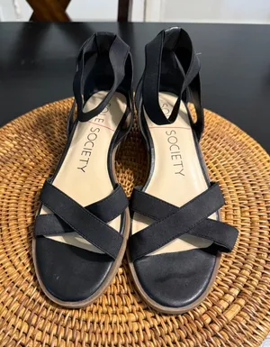 Sole Society Womens Black Elastic Ankle Strap Low Block Heel Sandals Size‎ 10M thumbnail 1