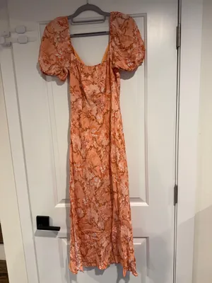 Hello Molly Orange Floral Print Puff Sleeve Midi Dress Women's Size US 8 NWT thumbnail 6