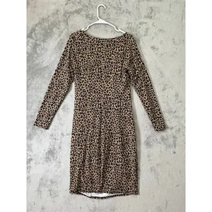 Isabel Maternity Leopard Print Ruched Side Dress Brown Black Long Sleeve Size M thumbnail 3