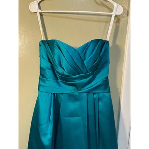 David's Bridal Womens Sz 4 Strapless Dress A-Line Satin Teal Blue Green Cocktail thumbnail 3
