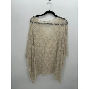 Cream Floral Lace Kimono Cover Up V-Neck Crochet‎ Tassel Fringe Plus Size Boho thumbnail 2